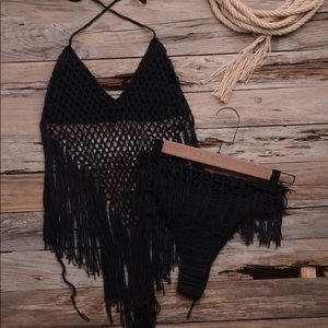 Black bikini. Sz large all black Crocheted